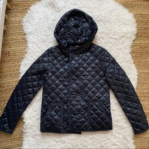 J. Crew Navy Quilted Nylon Double Breasted Jacket